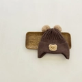 Coffee brown knit baby earflap hat with cute plush bear ears and ribbed texture - Suggest 10 Months-4 Years / Bear Hat - Coffee