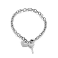 Pulsera de plata pulida con dijes de corazón y llave, cierre de langosta y eslabones - Color Acero (KB145340-Z)