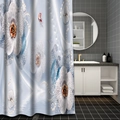 Elegant 3D floral bath curtain with blue flowers and pearls in a modern bathroom setting - 90*180CM Shower Curtain / Light Blue Pearl Flower