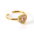 Verstelbare 18k vergulde ring met roze hartsteen en een sprankelende kristallen halo - Verstelbaar Open / Roze Zirkonia