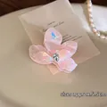 Pink iridescent flower hair claw clip with zircon center, 5.5cm resin hair accessory - Pink Small Flower