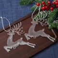 Transparent acrylic Christmas reindeer hanging ornaments with glossy ribbon on a wooden tray - Beaded Deer 13CM (Set of 2)