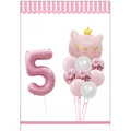Pink cartoon cat balloon set with number 5 and crown for 5th birthday party decoration - Number 5