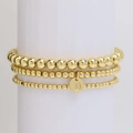 Three-piece golden bead bracelet set featuring varied sizes and a round letter D charm - Letter D