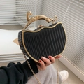 Fashionable black wavy texture box bag with gold leopard handle and chain strap - Black