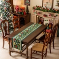 Camino de mesa navideño verde oscuro con árboles tejidos y borlas decorativas - Árbol De Navidad Verde Oscuro Con Borlas Verdes (no Lavar A Máquina) / 35x300cm