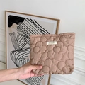 Cute quilted flower cosmetic bag in beige polyester for large capacity makeup storage - Brown