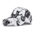 Detailed view of the black and white abstract graffiti print on cotton baseball cap - Adjustable / Tie-dye White Black