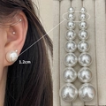 Elegant 1.2cm oversized white pearl stud earrings with S925 silver needles on model - 3875-1.2cm Pearl Stud