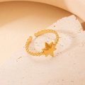 Adjustable 18K gold-plated stainless steel star ring with bubble texture band - North Star Beaded - Gold