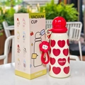 Termo de acero inoxidable de 400ml crema con corazones rojos y colgante - 400ml / Rojo (Corazón)