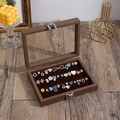 Walnut finish wooden jewelry box with glass lid and soft velvet slots for earrings - 4 Sections Earring Box / Walnut Color