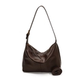 Dark brown leather hobo bag with adjustable strap and smooth minimalist texture - Coffee