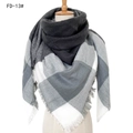 Soft black white and grey checkered cashmere scarf with elegant fringe trim for women - Dark Grey