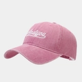 Detail of pink vintage washed cotton baseball cap with white Andyou letter embroidery - Adjustable / Pink