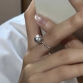 Minimalist S925 sterling silver ring featuring a round grey pearl on a silver band - Grey Pearl Ring