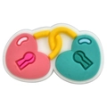 Pink and teal interlocking heart shoe charm with yellow connector for DIY footwear accessories - EU 22
