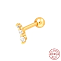 S925 sterling silver triple stone gold ear stud with linear white zircon crystals - Style 4 / Gold