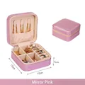 Mirror pink PU leather jewelry travel case with zipper and interior compartments - Mirror Pink
