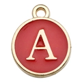 Red enamel round charm with golden letter A for DIY bracelet making and jewelry design - 1 Piece (12x14mm) / Red - Letter A