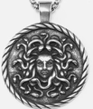 Retro Medusa relief pendant in antique silver finish with a thick punk chain necklace - Medusa Relief Style(C0603)