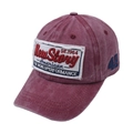 Vintage burgundy baseball cap with retro lettering patches and washed cotton texture - One Size(Adjustable) / Burgundy