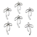Macro shot of six antique silver bow-shaped alloy pendants with hanging loops for jewelry - No. 11 Bowknot-Silver-15*24mm