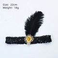Bandeau Gatsby 1920 noir à paillettes avec pierre jaune et plume, Taille 22cm Poids 18g - Plume Paillette - Creux Gemme Jaune