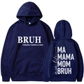 Felpa con cappuccio blu navy stampa Mama Mom Bruh con tasca a marsupio e coulisse - Blu Navy Slogan / S