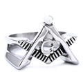 Bague maçonnique classique en acier inoxydable argenté avec symbole G pour hommes et femmes - US 7 / Couleur Acier(07403)