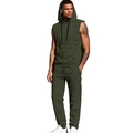 Men's olive green sleeveless hoodie and sweatpants set in a textured knit fabric - S / Army Green