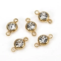 Golden round crystal rhinestone pendant connectors for DIY jewelry bracelet making - 10pcs/Pack / White Zirconia