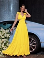Robe longue en mousseline jaune citron avec laçage au dos et jupe à volants étagés - XS / Jaune