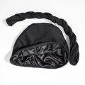Men's ethnic black turban cap with long braid twist and smooth satin lining - One Size / Cap and Headband / Black