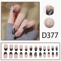 Dunkel glitzernde Press-on-Nägel im 24er-Set mit French-Farbverlauf und Edelsteindekor - Nude Rosa Dunkelkaffee Französischer Farbverlauf Edelstein Stil (D377)