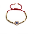 Adjustable red braided evil eye bracelet with gold plated beads and blue charm - Copper Beads Red Rope / Gold/Red