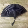 Classic black folding fan with bamboo dragonfly pattern and elegant black silk tassel - No.35 Bamboo Breeze