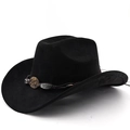Détail d'un chapeau de cowboy noir en suédine avec corde tressée et boucle métallique - M (56-58cm) / Noir