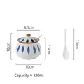 Hand-painted blue leaf ceramic spice jar with lid and spoon, 320ml capacity - Chiba Seasoning Jar (320ml)