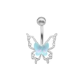 Minimalist silver butterfly belly ring with light blue iridescent stone and white rhinestones - Iridescent White Butterfly (24042301-2)