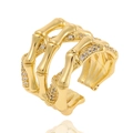 Gold bamboo-style multi-layer ring with micro-paved cubic zirconia for women - 3-Layer Bamboo Pave Style