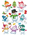 Christmas static window decals featuring 8 cute cartoon snowmen and festive Xmas tree - F2-Fun Snowman Party