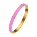 Elegant gold plated stainless steel hinge bangle with pink enamel inlay for women - 6MM Gold + Pink
