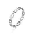 Detailed view of hollow chain link design on silver titanium steel ring for couples - US 5 / Silver