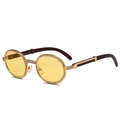 Vintage round sunglasses with yellow lenses, rhinestone-encrusted frame and wooden temples - Lemon Yellow