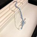 Baroque pearl and blue gemstone choker with split design and adjustable chain - Blue White Spliced Necklace (118#)