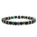 Faceted natural stone bracelet with lapis, moss agate and silver metal accents - Faceted Moss Agate Style (B051)