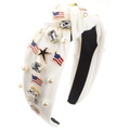 Detail of white knotted headband with pearls, crystals and American flag charms - White