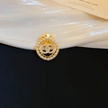 Close-up of gold brooch with white pearls and sparkling crystal bow-shaped design - Double C Pearl Ring Style (8# Brooch-Letter)