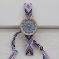 Bohemian hand-woven quartz watch with mandala pattern dial and colorful fabric strap - Blue Pink Geometric (Style 4)